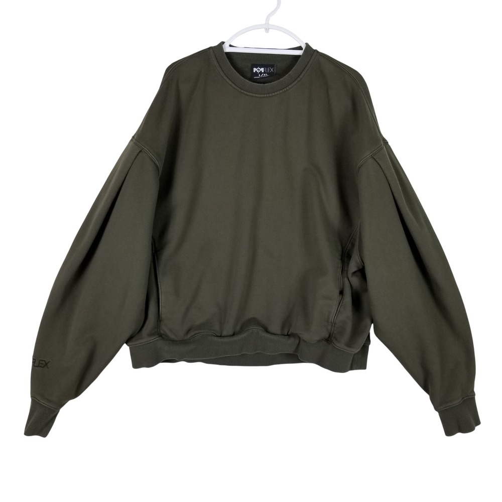POPFLEX Cloud Sweatshirt Women L/XL Olive Green Pleated Sleeve Pullover